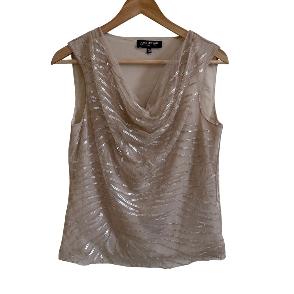 Jones New York Collection‎ Petite Sequin Tank Top Sleeveless Cowl Neck PM